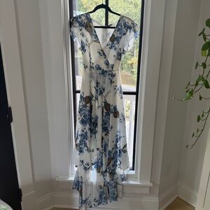 Lulu's Blue and White Floral High Low Dress